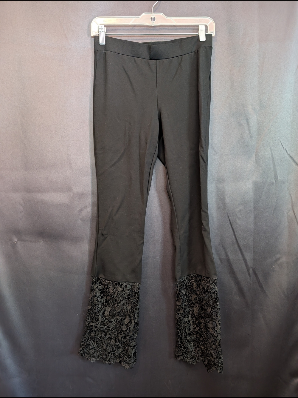VENUS Black Lace-Hem Boot Cut Pants Whimsical Goth Feminine Flare Cut High Waist